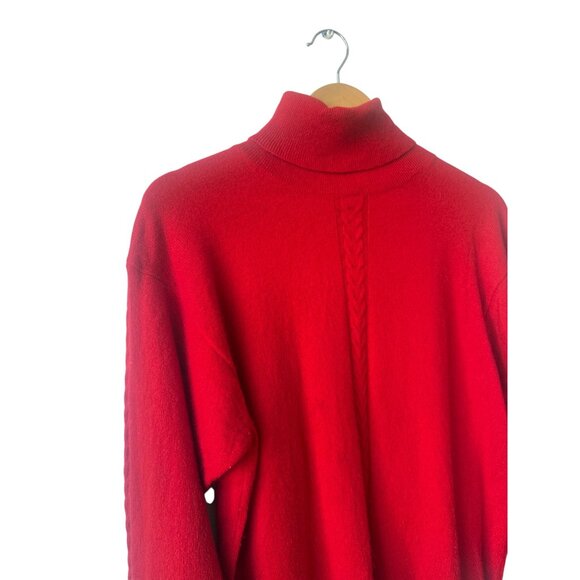 Talbots Red Cashmere Sweater Size M Turtleneck Cable Knit Holiday Quiet Luxury - Picture 2 of 8